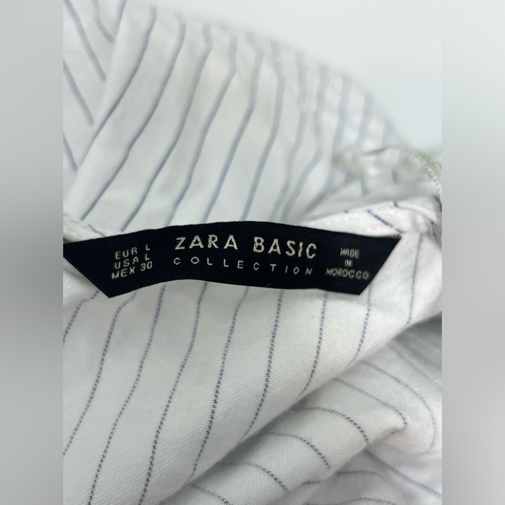 Zara Striped White Blue  Balloon Puff Long Sleeve Casual Top Blouse Size L - Picture 7 of 11